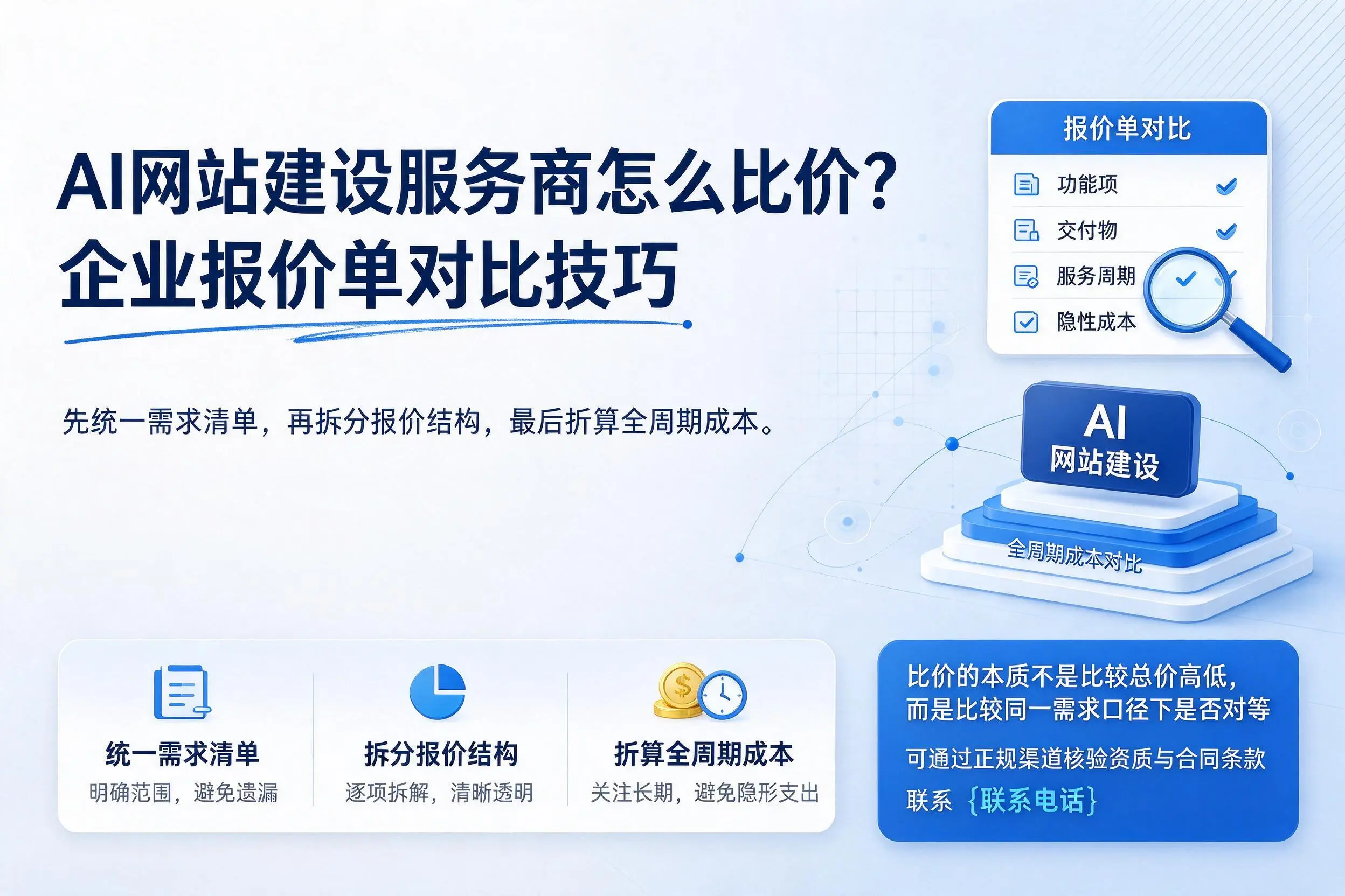 AI网站建设服务商怎么比价？固原企业报价单对比技巧