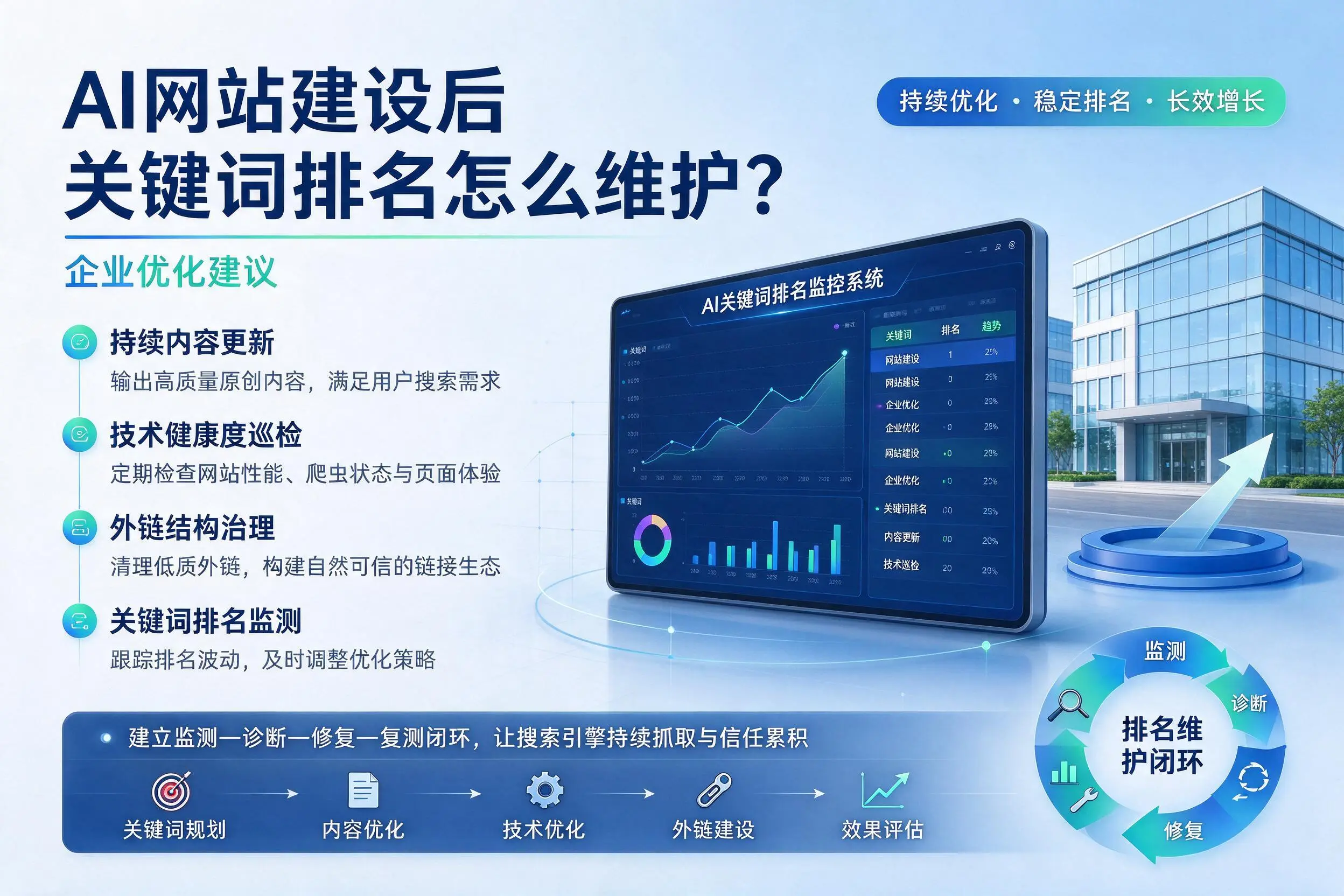 AI网站建设后关键词排名怎么维护？固原企业优化建议