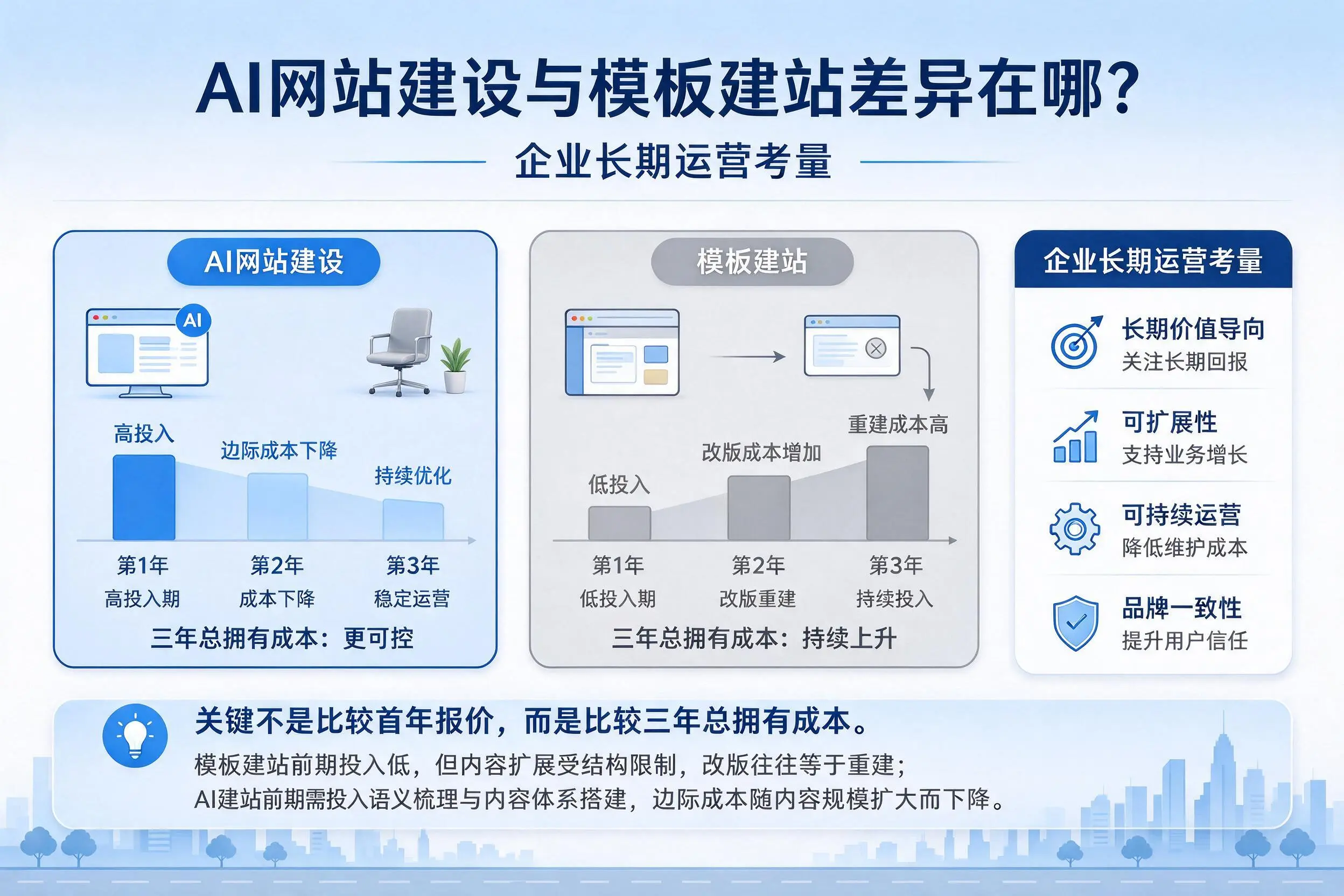 AI网站建设与模板建站差异在哪?固原企业长期运营考量